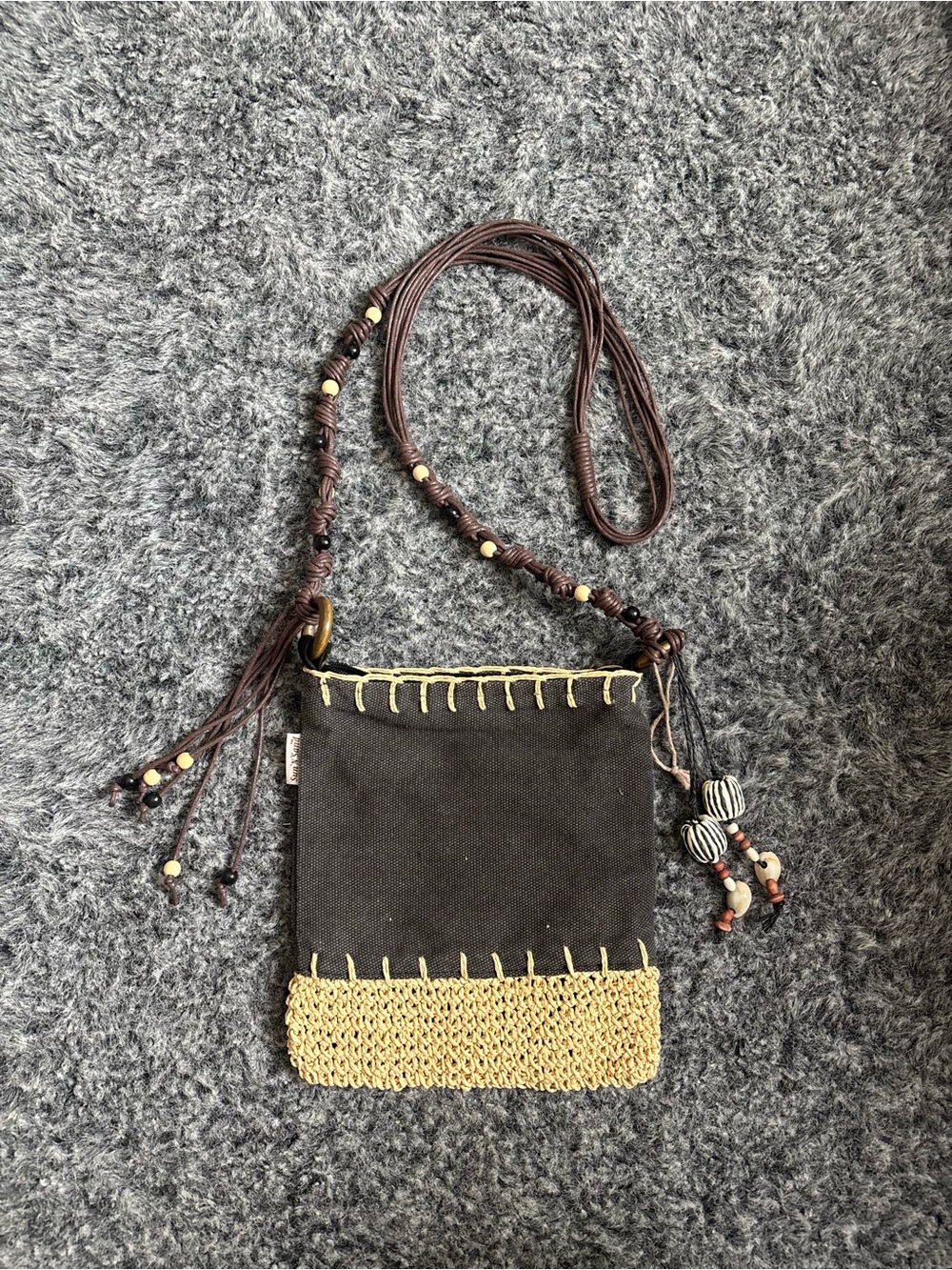 Sun & Sand Handwoven Accent Crossbody Bag in Black and Natural